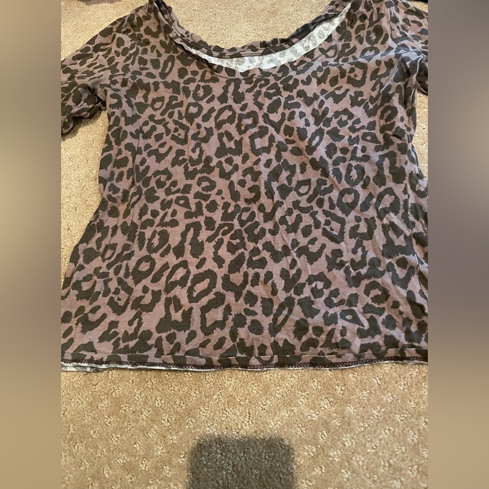 New York & Company Brown and Black 3/4 Sleeve Blouse